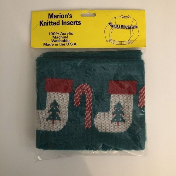Vintage Marion's Knitted Inserts Sweater Christmas Candy Cane Stocking #340 - Picture 4 of 5